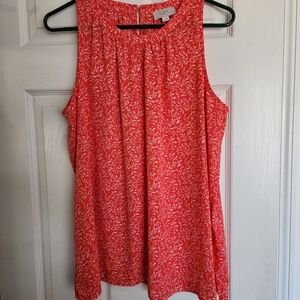 Loft Women's Red & White  , Orange Flowers Sleeveless Top. NWOT PIT - PIT 22.5"